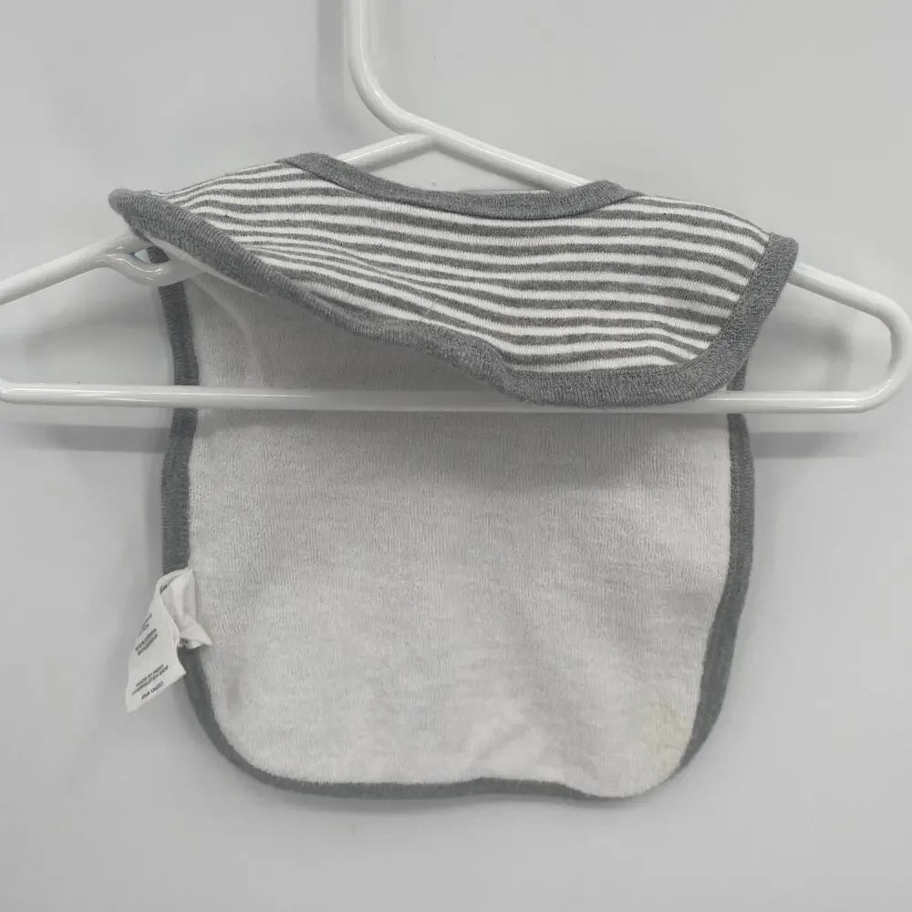 Burt's Bees Baby One Size Gray Striped Pullover Bib Terry Cloth Back Foldover
